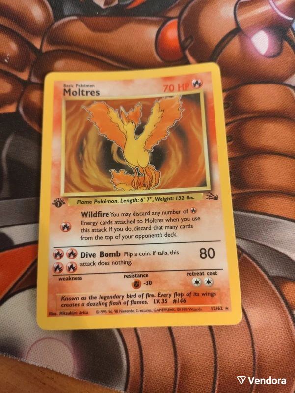 1995 moltres pokemon card - Fossil - attach 1 of them to Moltres Moltres Pokemon Holofoil Card 1995,96,98