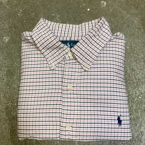 Ralph Lauren Oxford long sleeve shirt XL white pink navy blocked black pony