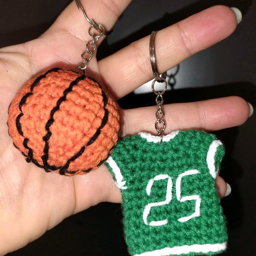 Crochet keychain set with basketball and t-shirt, new