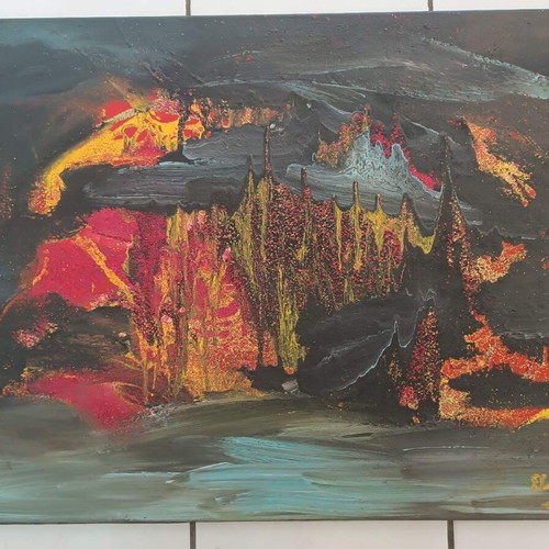 Elena Mantzouka Unique Acrylic Painting on Canvas with Gold Dust