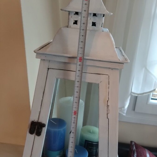 Large wooden candlestick with candles like new, 48cm height