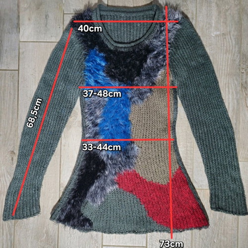 Handmade retro knit sweater with patchwork design like new