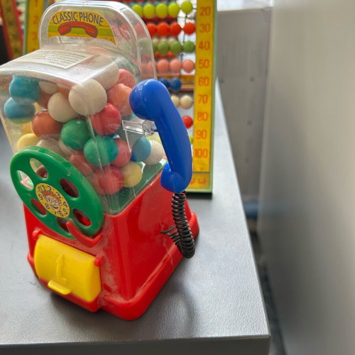Vintage toys used, 1970s abacus counters, plastic phone