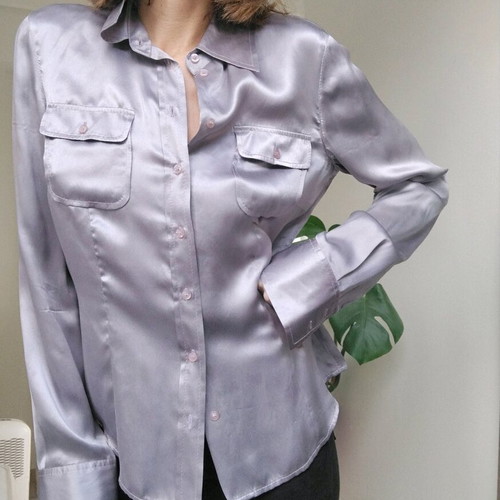 Silk shirt vintage grey-silver like new, size M
