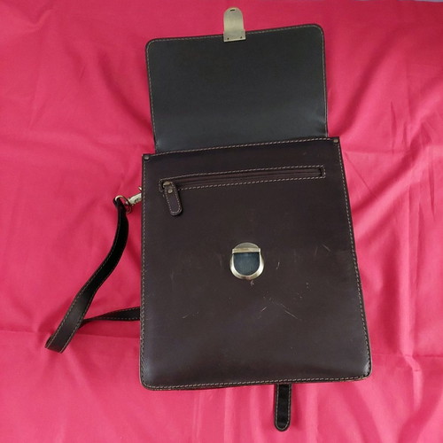 Leather brown men's bag used, slim for documents up to A4 and tablet