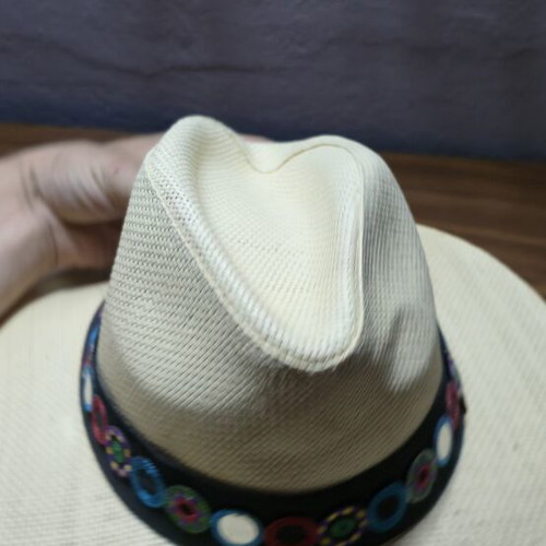Straw Panama Hat Denia Accessories size 57 like new with boho ethnic ribbon