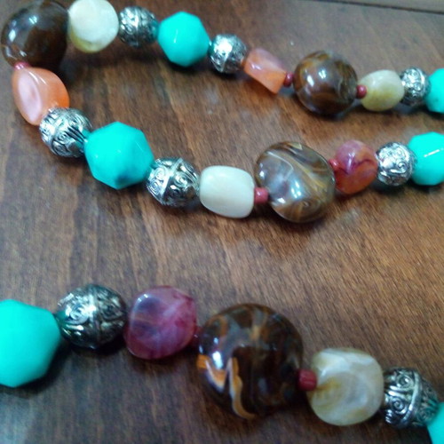 Colorful long necklace like new metal and glass beads