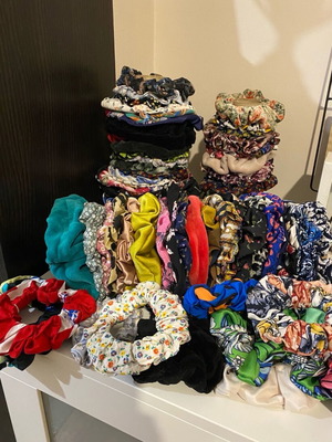 Scrunchies for hair, handmade, pack of 70 pieces plus 5 gift
