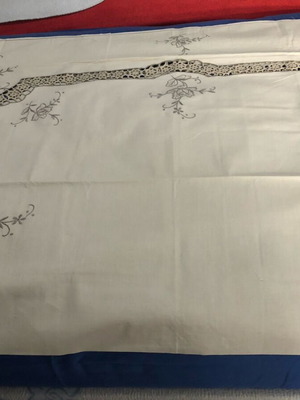 Hand-embroidered tablecloth new, light beige, 130x170 cm
