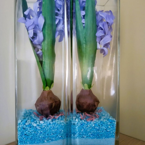 Double Glass Vase with Artificial Hyacinths like new