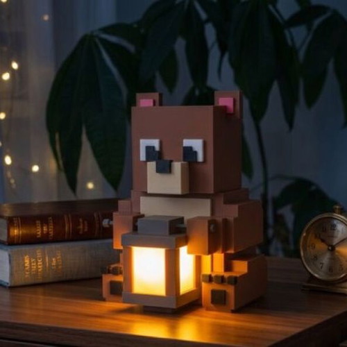 Minecraft-style bear lamp with warm light