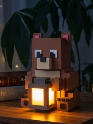 Minecraft-style bear lamp with warm light