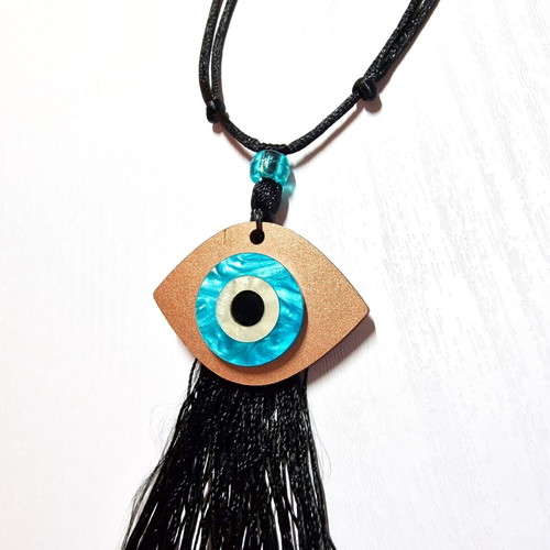 Car charm with eye pink gold and tassel adjustable size