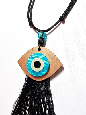 Car charm with eye pink gold and tassel adjustable size