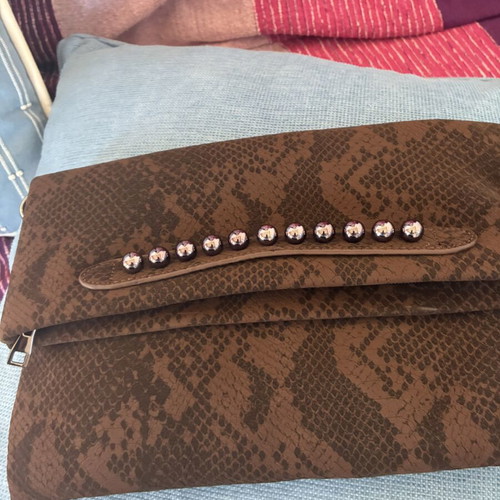 Suede shoulder bag with studs, new, brown