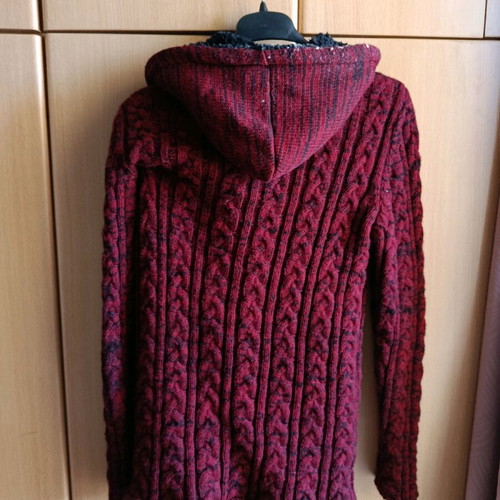Wool cardigan men's new with zipper and hood burgundy size L
