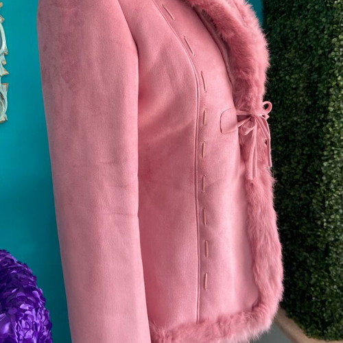 Pink Suede Coat with Real Fur Like New