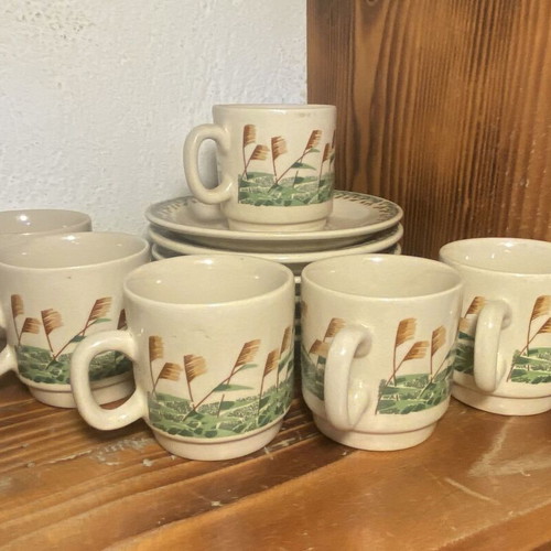 Vintage coffee espresso cup set of 6 with saucers rustic design