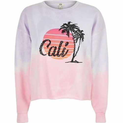 River Island Cali sweatshirt ombre with sequins and palm trees new Large