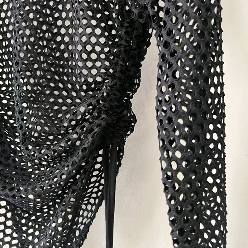 Fishnet bodysuit new, black, long-sleeve with adjustable laces