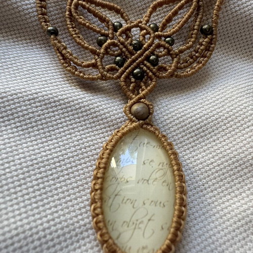 Statement macrame necklace choker with brass beads and vintage element new