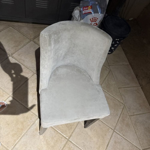 Velvet armchair used, gray beige comfortable