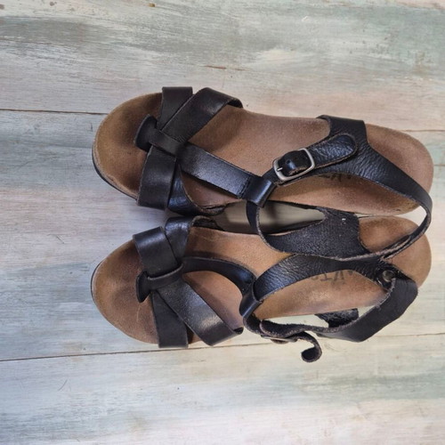 Plakton black leather platform sandals used, size 40, 8 cm heel
