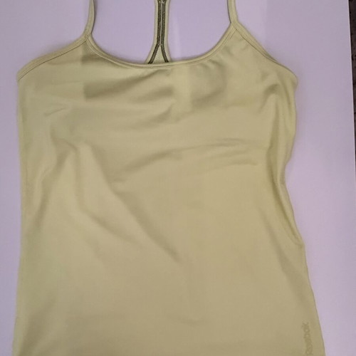 Reebok sports top used, black and yellow, size S