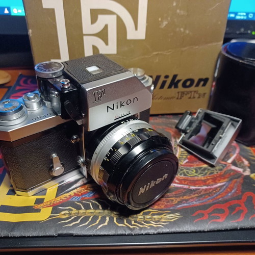 Nikon F camera with eye level prism and 50mm Nikon Nikkor Auto-S C AI lens, used