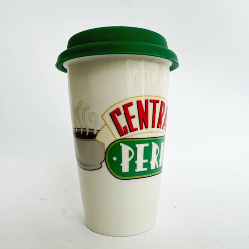 Ceramic Friends mug with silicone lid new for hot drinks