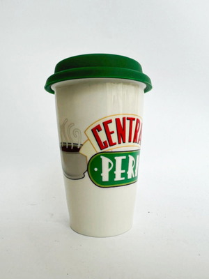 Ceramic Friends mug with silicone lid new for hot drinks