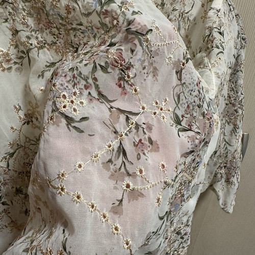 Floral shirt semi-transparent beige like new, loose fit