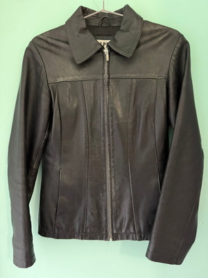 Lapel black leather jacket size S used