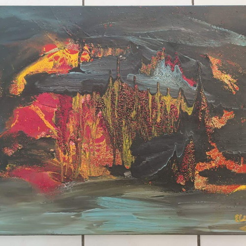 Elena Mantzouka Unique Acrylic Painting on Canvas with Gold Dust