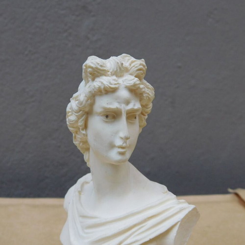 Decorative Apollo Bust used, 11.5 cm, alabaster-style resin