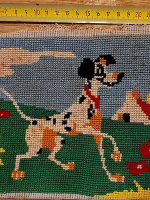Pongo embroidery tapestry from 101 Dalmatians, vintage 30x17 cm