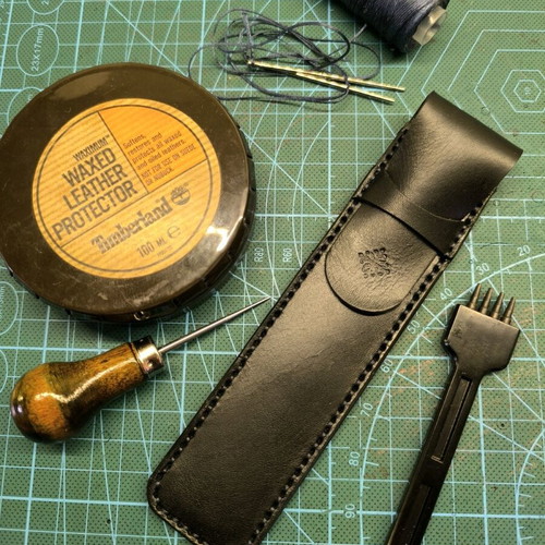 Handmade leather pen and pencil case stitched by hand