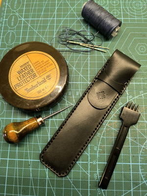 Handmade leather pen and pencil case stitched by hand