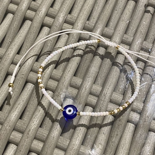 Set of 2 Handmade Bracelets with Evil Eye, Minimal Style