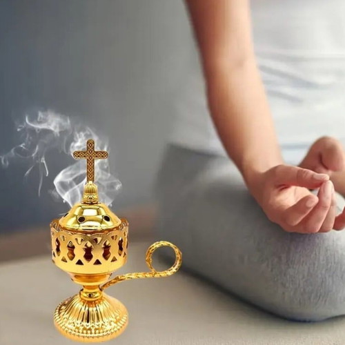 Decorative incense burner with cross for home and prayer