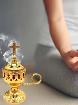 Decorative incense burner with cross for home and prayer