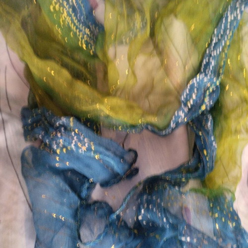 Vintage silk scarf like new, blue and green