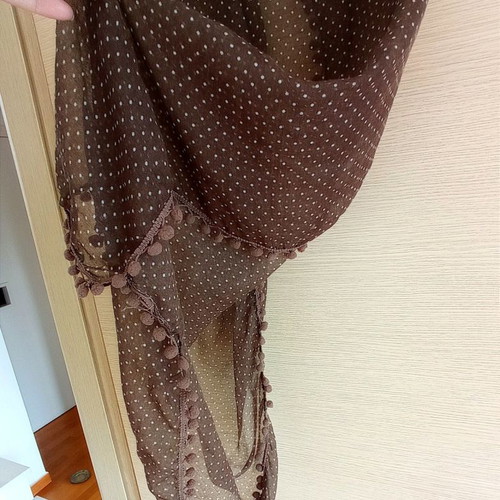 Brown scarf new with polka dots and pom poms 100 x 120