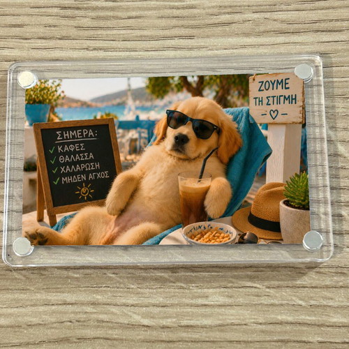 Acrylic fridge magnet "Ζούμε τη στιγμή" new