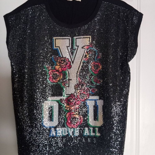 BSB Jeans T-Shirt with Sequins and Floral Design, Like New, Size S