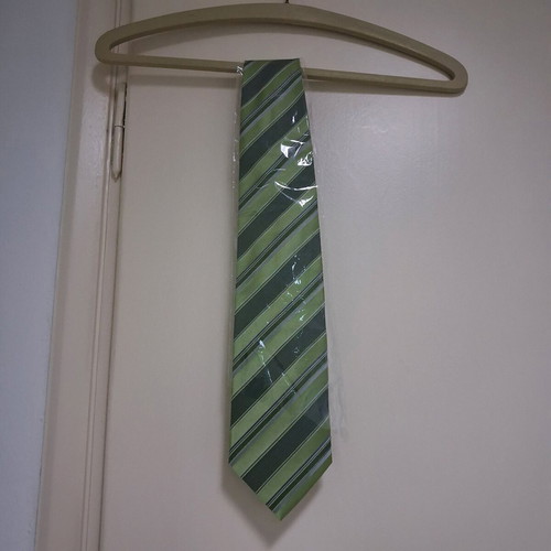 Men's tie new, green striped Trans Natur