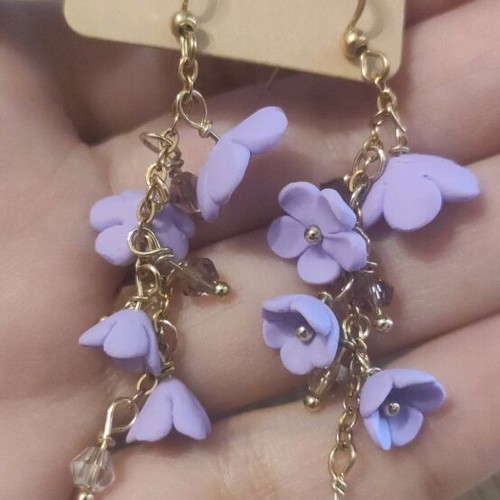 Earrings new polymer clay and steel, lilac color