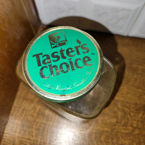 Taster's Choice 2002 empty glass jar used, dried coffee