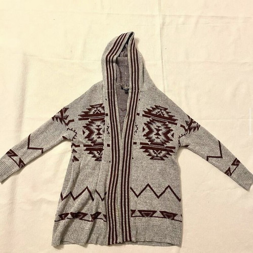 Wool cardigan burgundy-gray with hood like new, size S