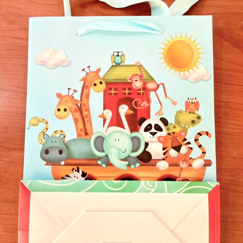 Noah's Ark gift bag with satin ribbon handle